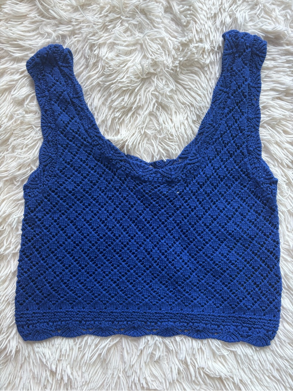 Blue Crocheted Knit Vest Top